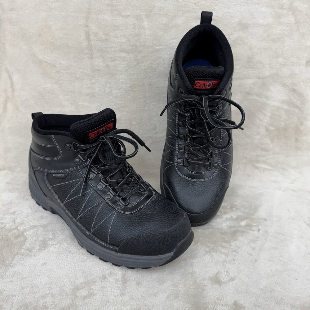 Orthofeet Hunter 488 Men's 10.5 2E Wide Black Leather Waterproof Hiking Boots